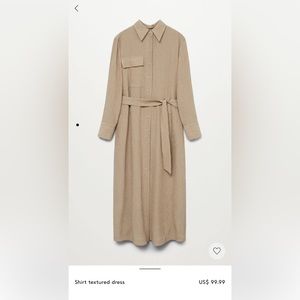 EUC Mango textured shirt dress Maxi Khaki sz Medium ~ $99